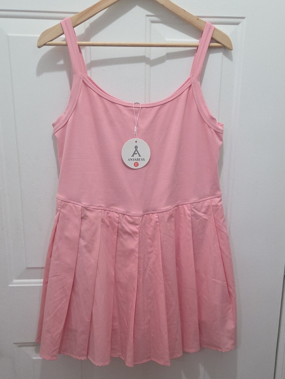 NWT Anrabess Pink Pleated Tank Sport Dress with Undershorts XLhu 9u